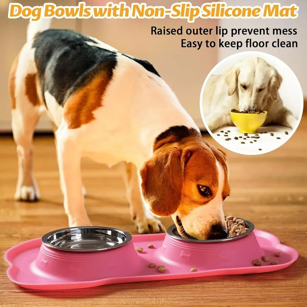 Stainless Steel Dog Bowls Set With Non Slip Silicone Mat