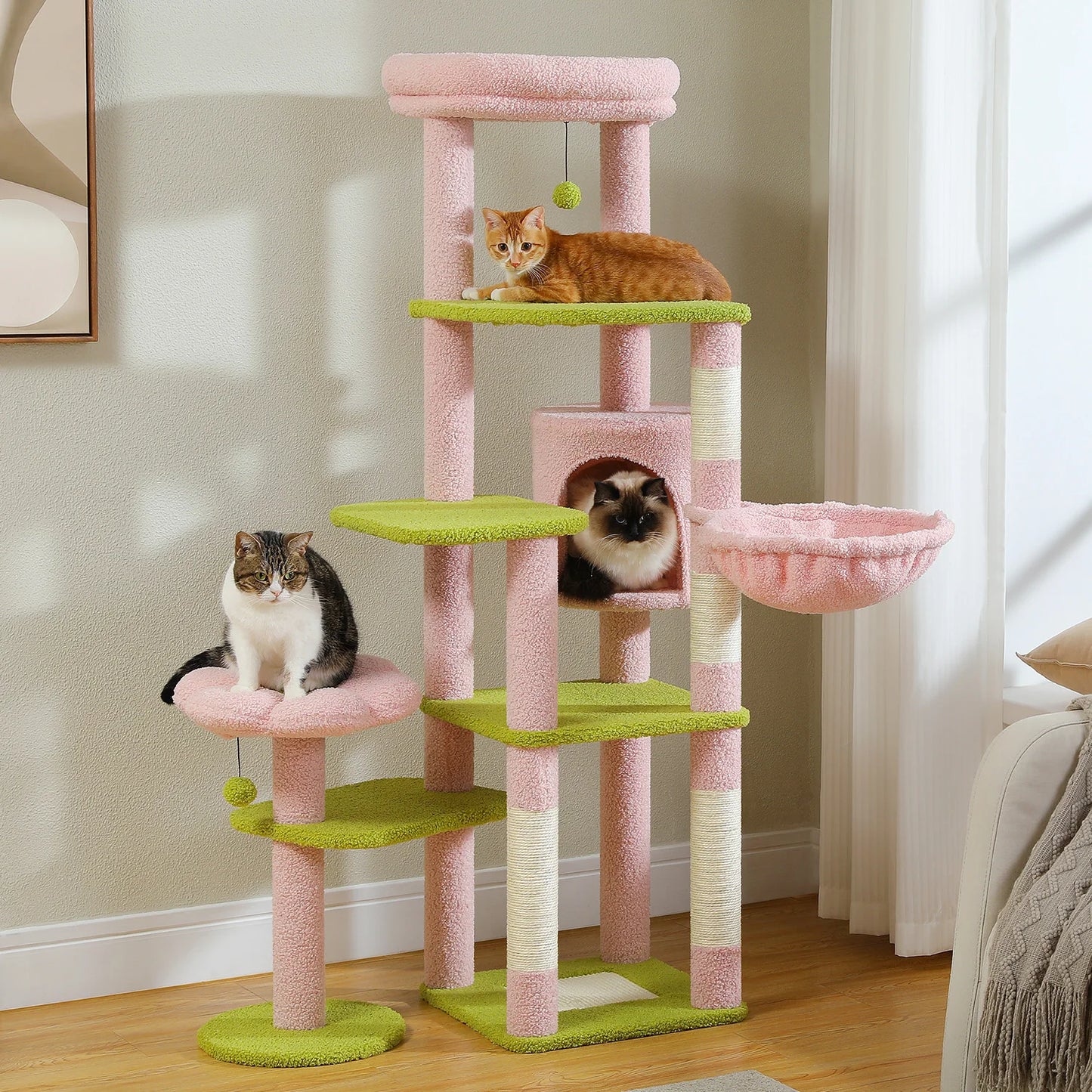 PEQULTICN Multi Level Cat Tree with Scratching Post Hammock