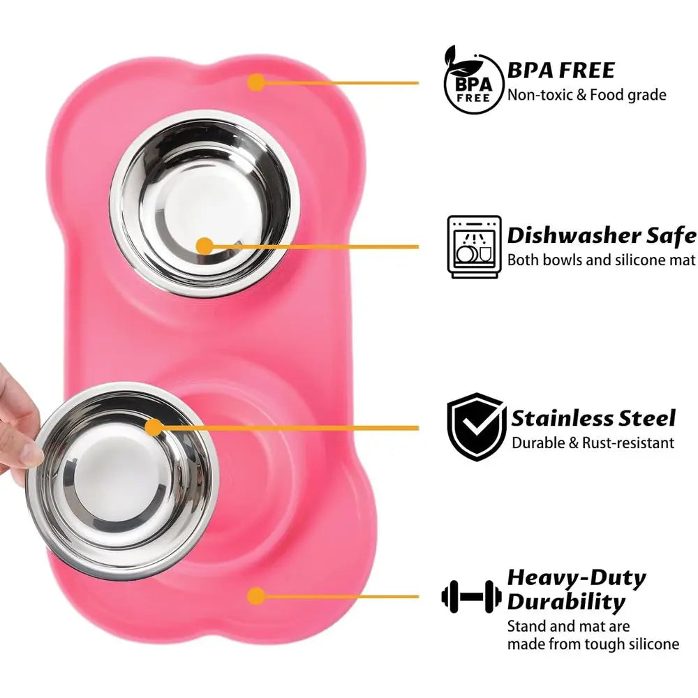 Stainless Steel Dog Bowls Set With Non Slip Silicone Mat