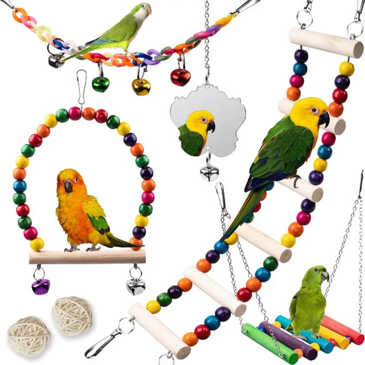 CN Zhejiang Seven Piece Wood Bird Toys Parakeet Perch Set