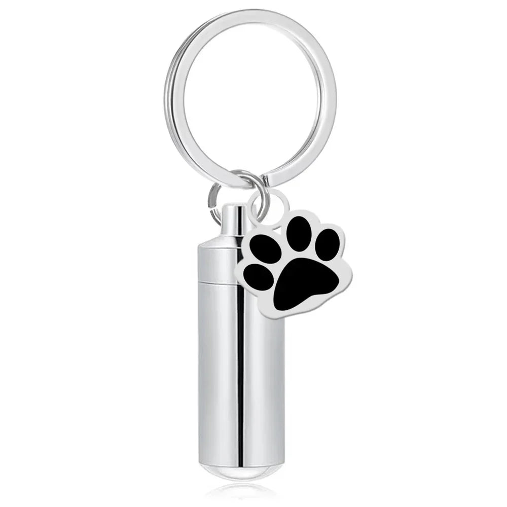 Pet Urn Keychain Paw Print Cylinder Urn Pendant Keepsake