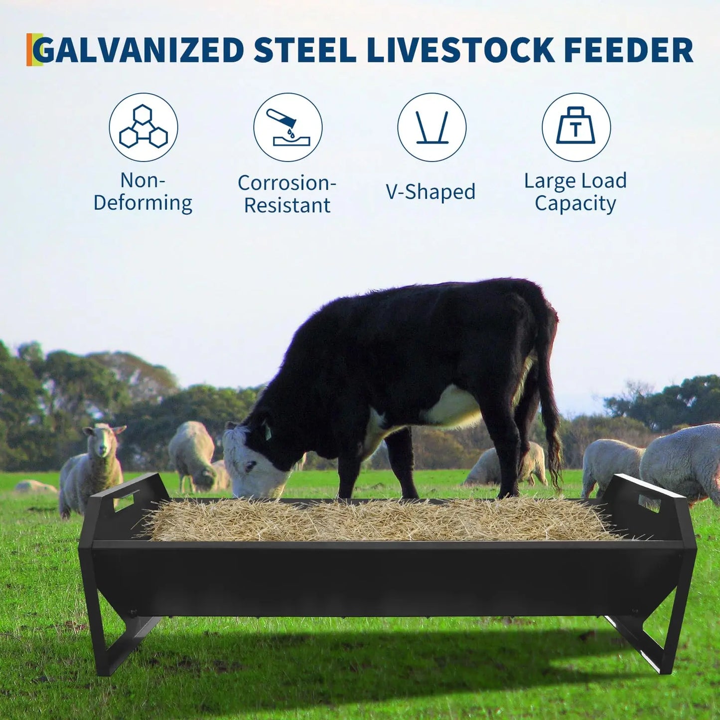 HiMISS Galvanized Steel Hay Trough With Rustproof V Shaped Bottom