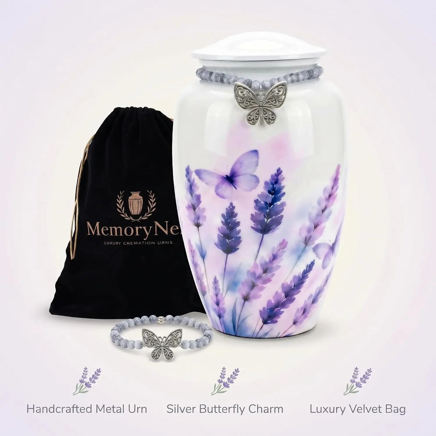 Butterfly Metal Cremation Urn for Women with Memorial Charm Ashes