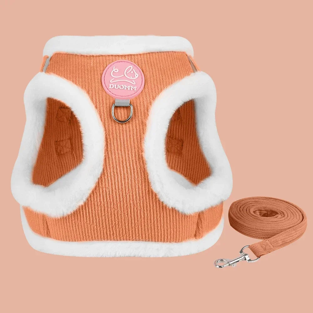 Sphynx Cat Harness Vest With Fur Winter Warm Leash Set