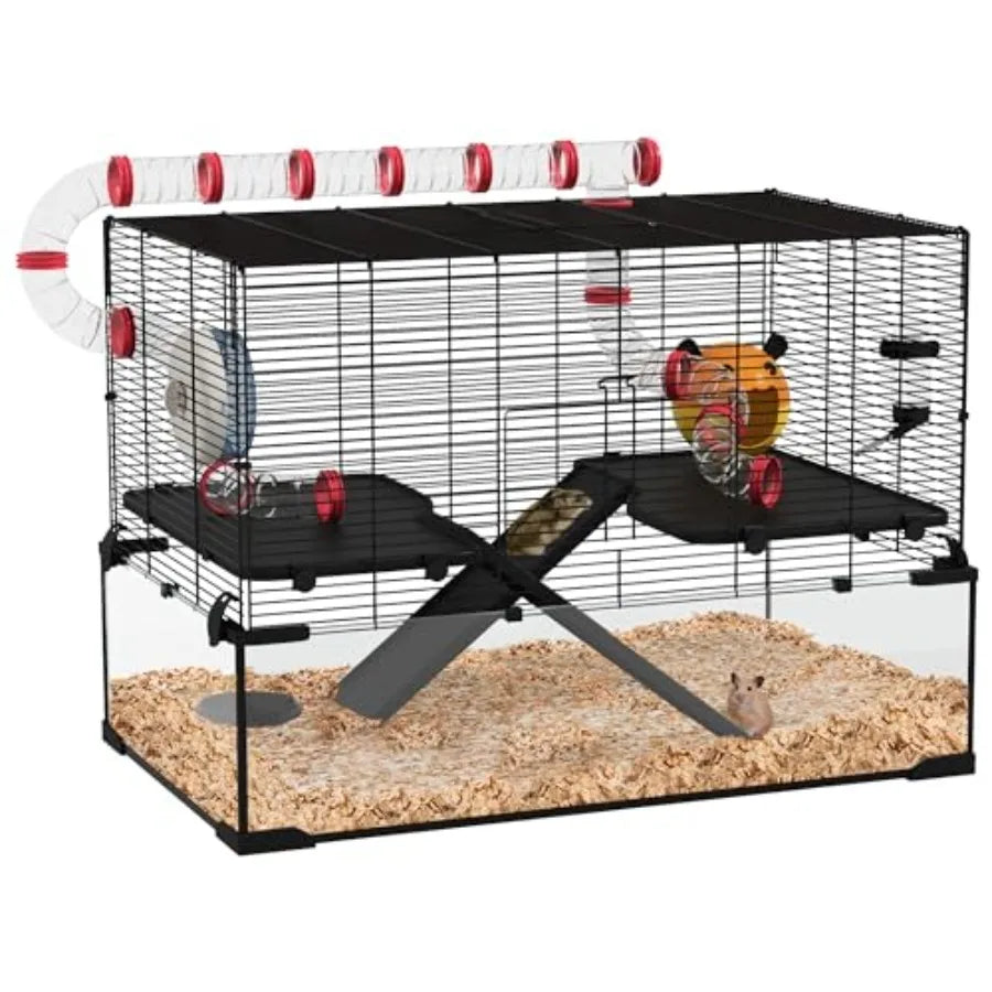 Guangdong Hamster Cage With Tube Tunnel For Dwarf Hamster Rat Gerbil Deep Glass Bottom