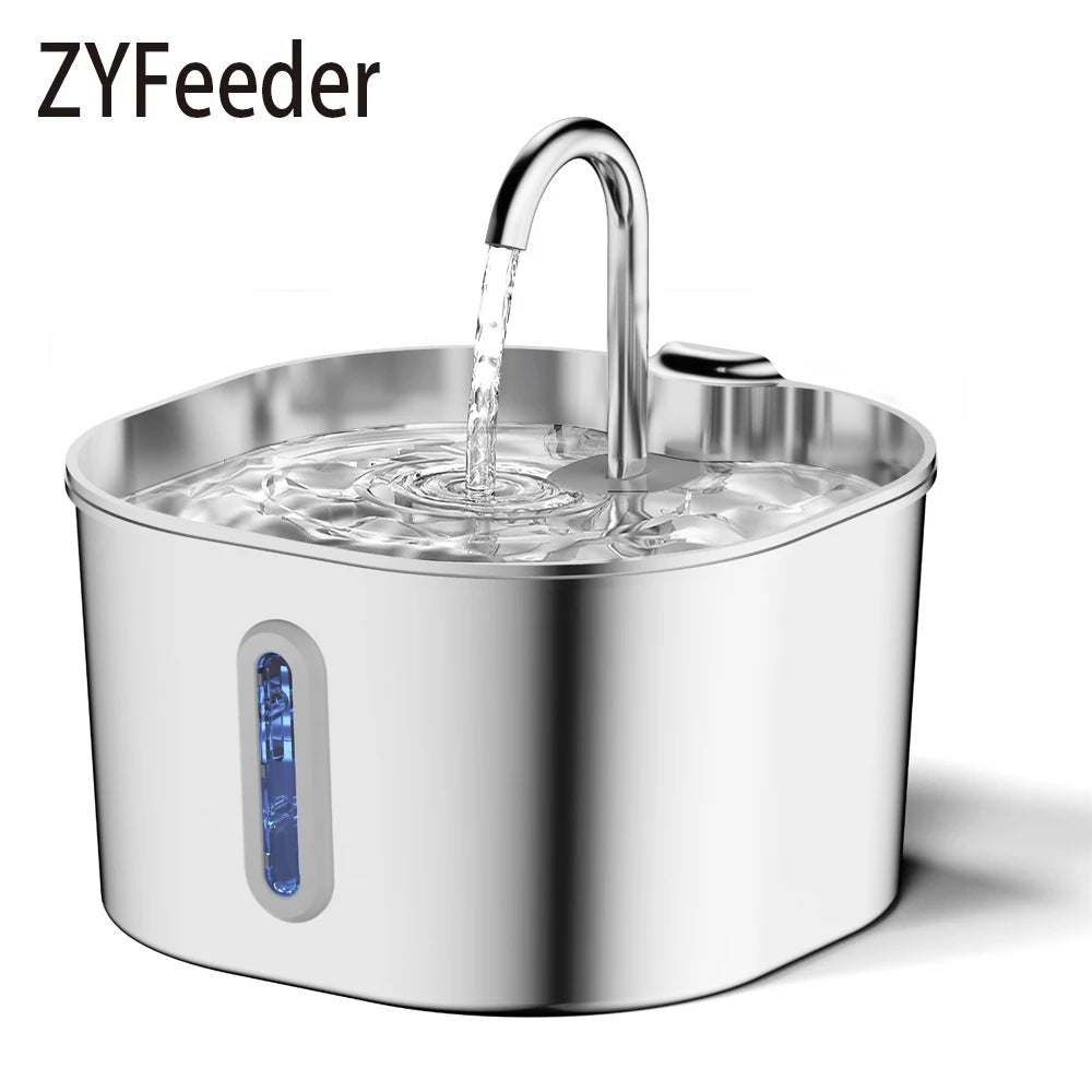 ZYfeeder 2.2L Automatic Cat And Pet Water Fountain Stainless Steel