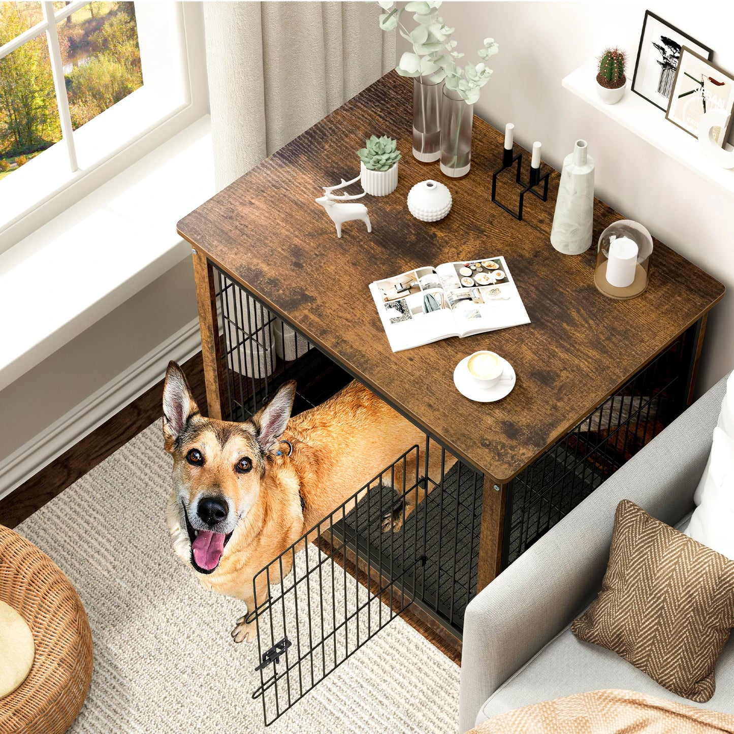 BINGOPAW Spacious Dog Cage End Table Kennel Crate For Indoor Use