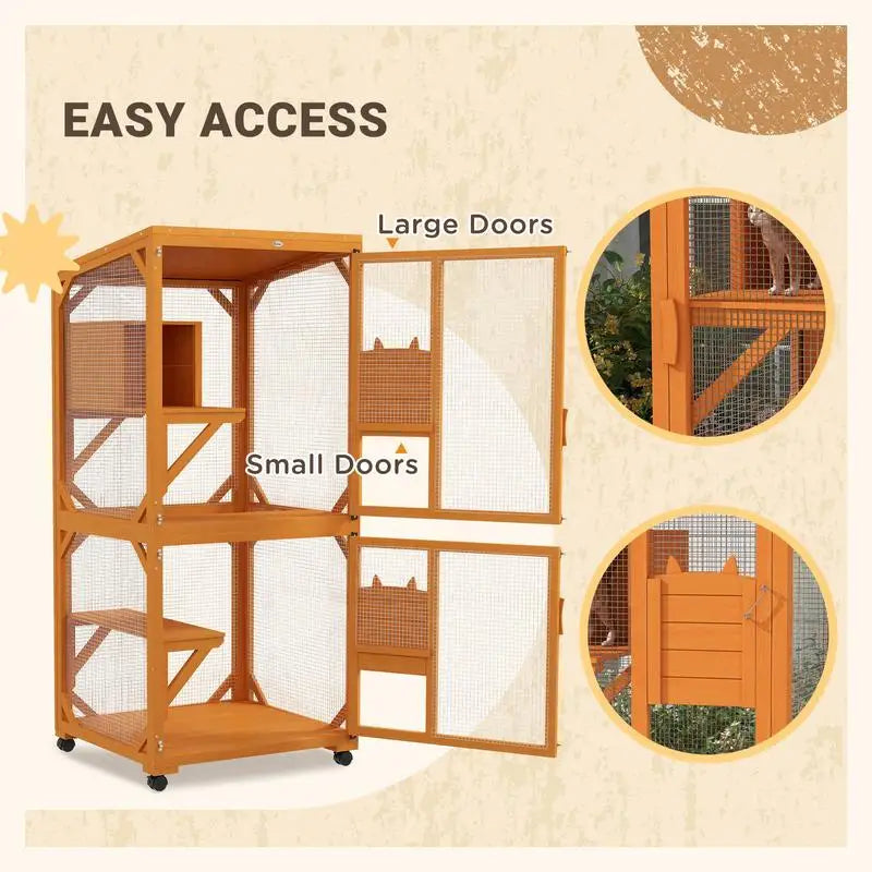 Wooden Catio With Asphalt Roof For Indoor Outdoor Cats