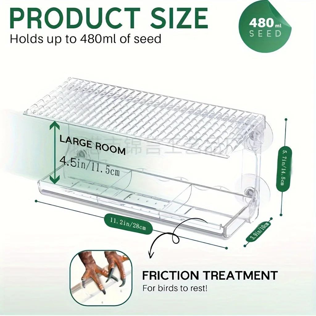 Feature Indestructible Window Bird Feeder With Seed And Water Tray