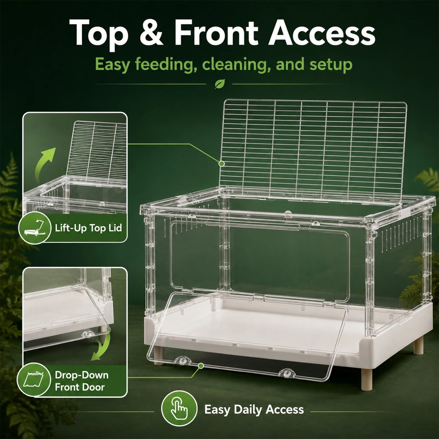 Foldable Reptile Terrarium With Front Opening Door Clear Ventilation Habitat