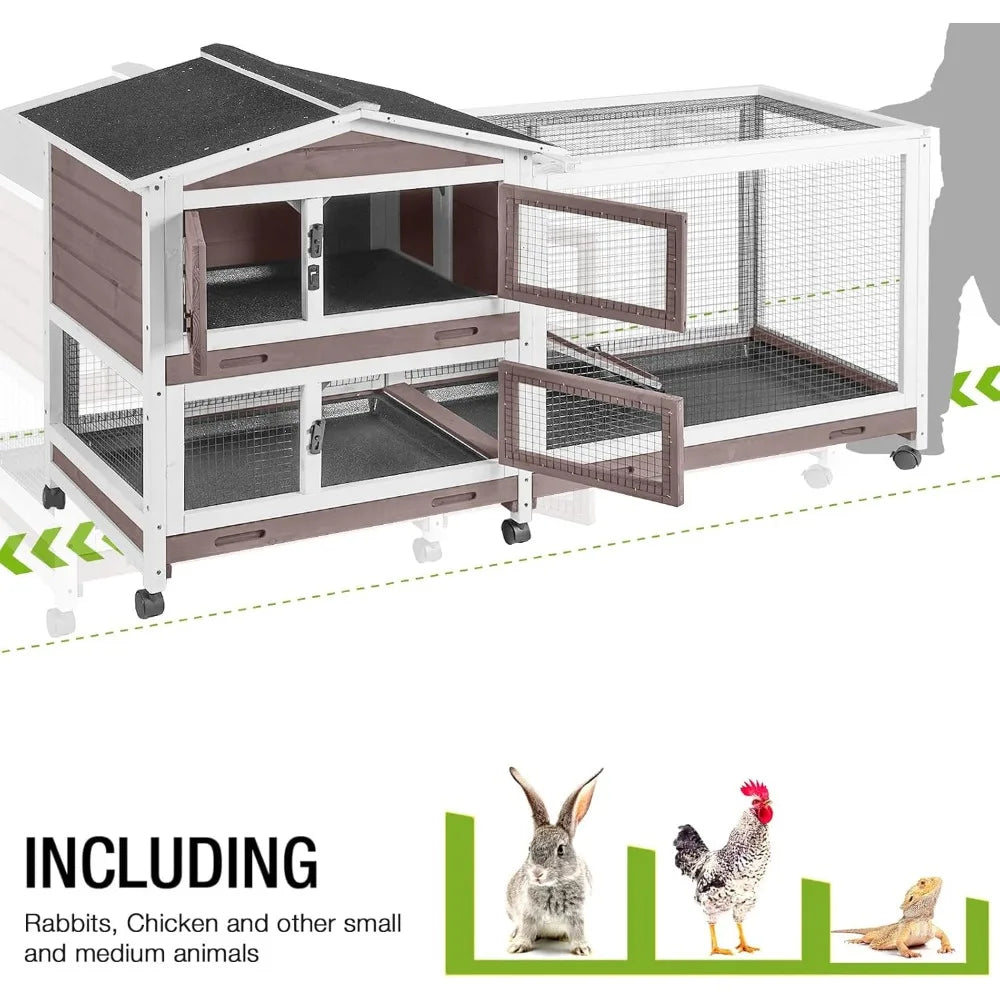 Chew Resistant Indoor Rabbit Hutch With Ramp And Wheels