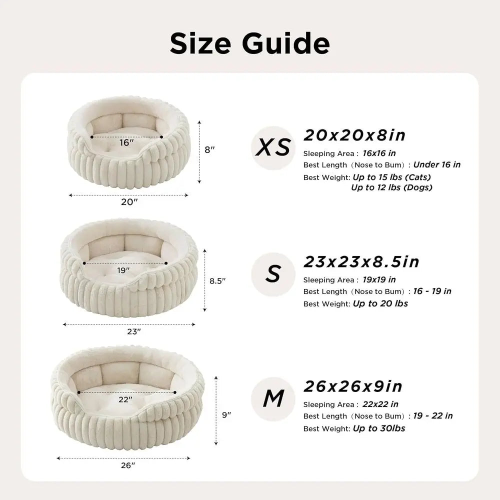 Washable Round Cat Bed With Non Slip Bottom Corduroy