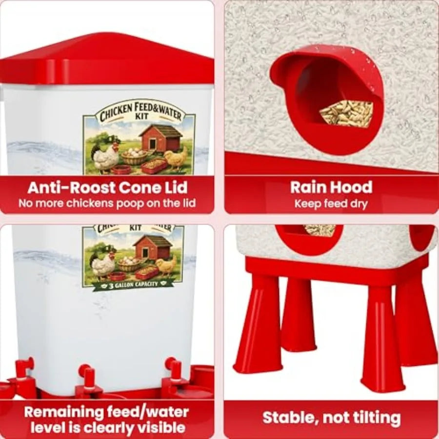 Automatic Poultry Feeder and Waterer Set With Hanging Option No Waste Ports