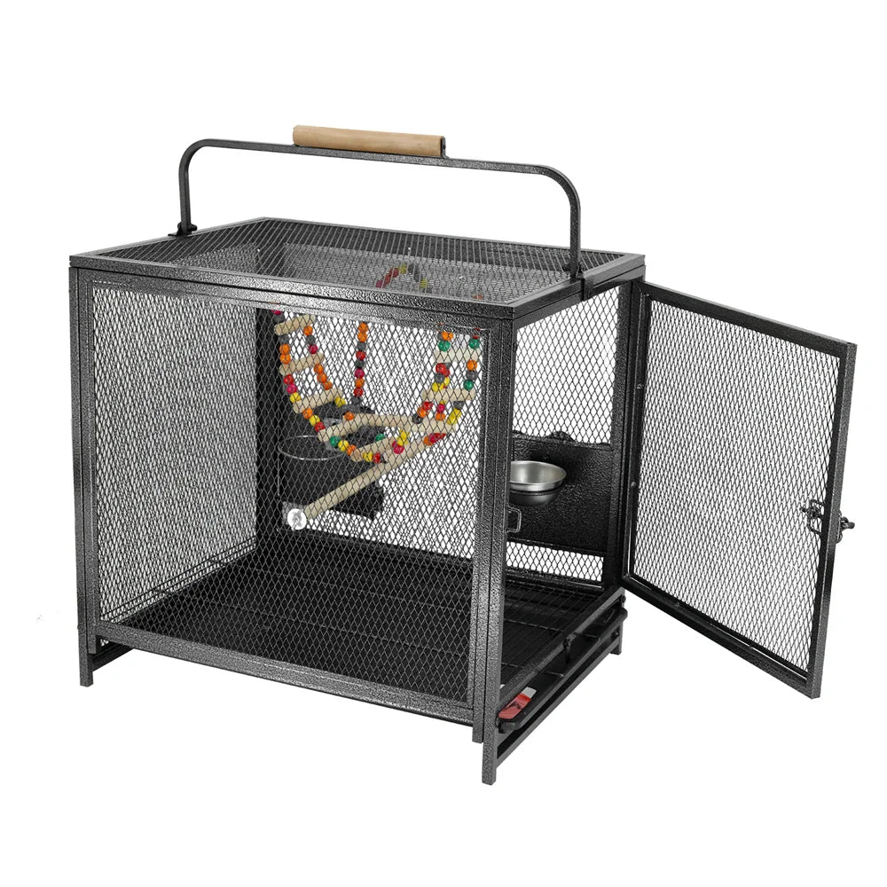 Heavy Duty Wrought Iron Travel Bird Cage With Wooden Perch
