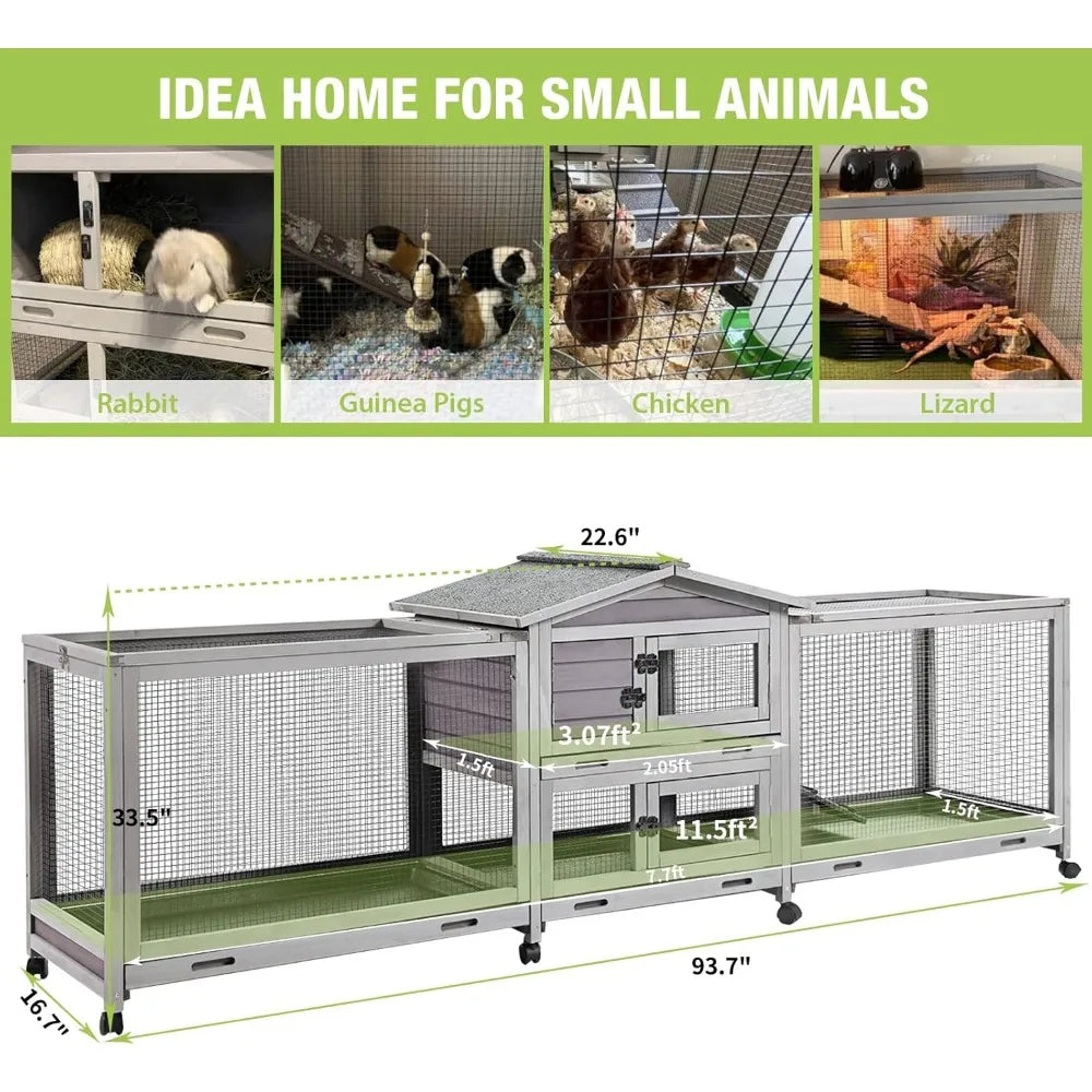 Rabbit Hutch Indoor Outdoor Cage On Wheels With Trays