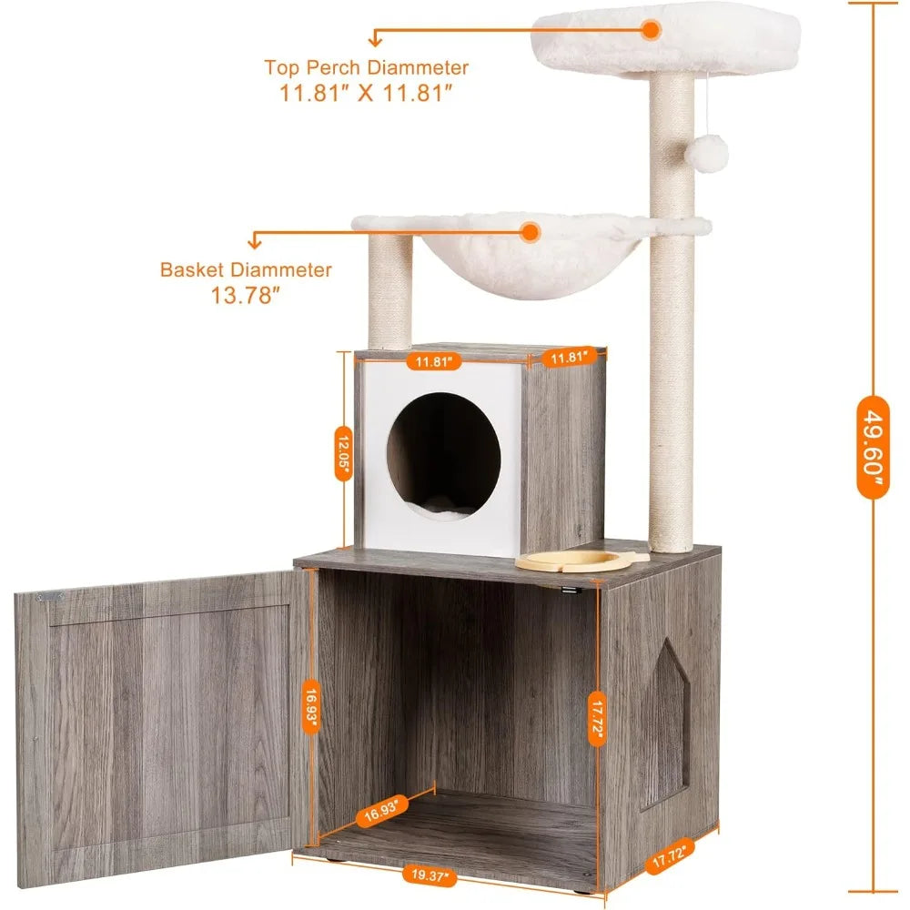 XMSJ All-In-One Cat Tree With Litter Box Enclosure And Food Station