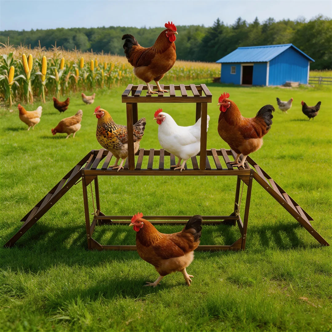 BINGOPAW Outdoor Wooden Chicken Coop Playset With Climbing Frame Swing
