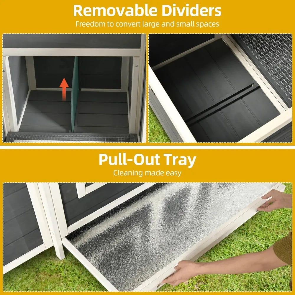 Solid Wood Chicken Coop For 4-6 Chickens Outdoor Run Pen