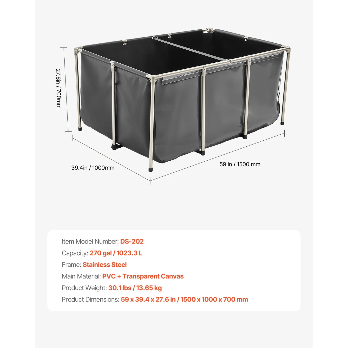 Canvas Fish Pond PVC Koi Tank With Clear Viewing Panel