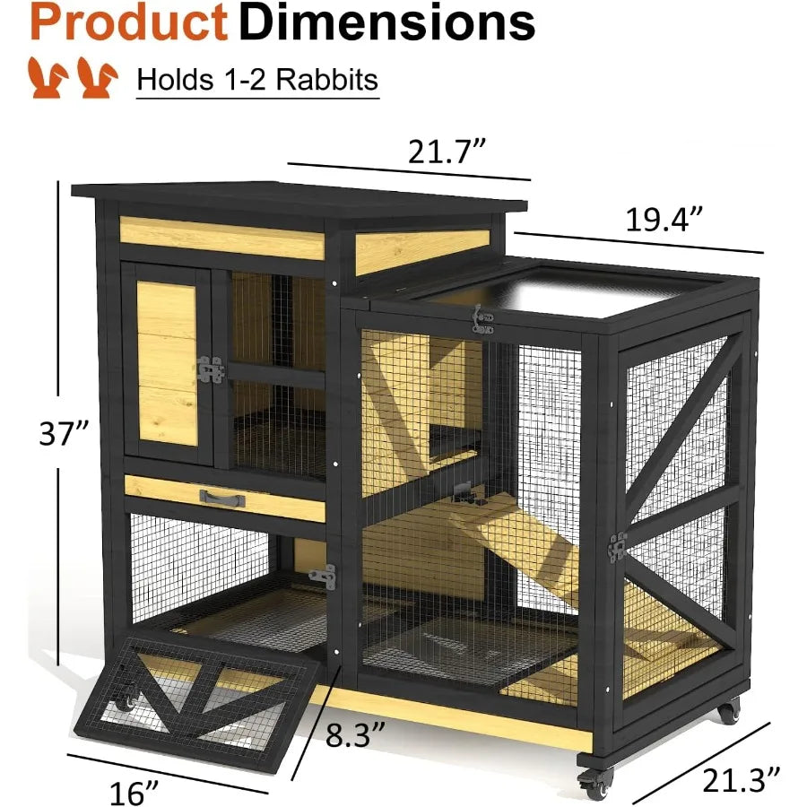 Guangdong Wooden 2 Story Rabbit Cage With Wheels And Trays
