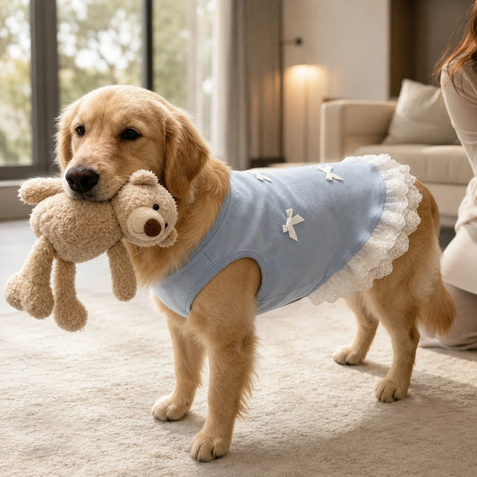 XMSJ Dog Vest Shirt With Lace Hem Bowknots Spring Summer Outfit