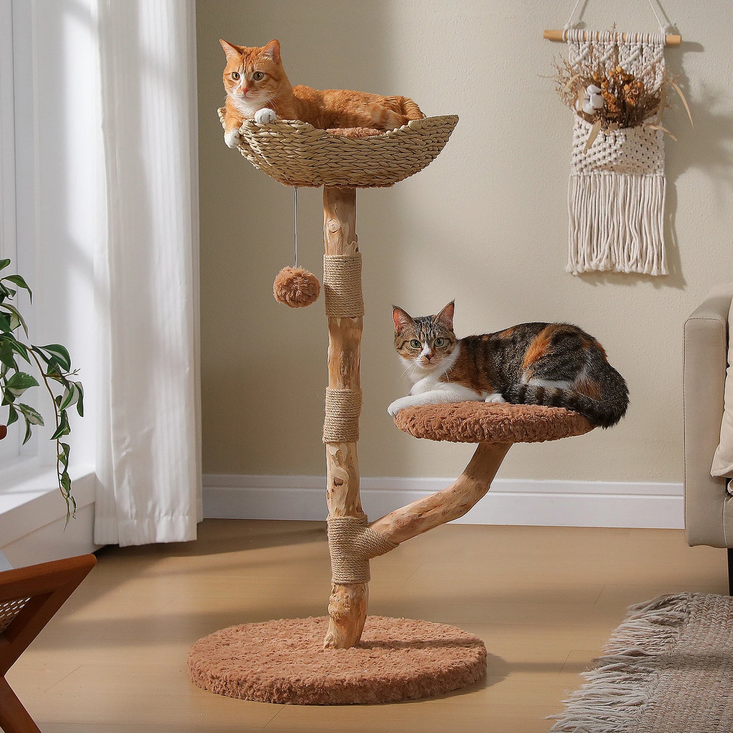 PAWZ Road Wood Cat Tree With Wicker Basket Bed and Sisal Posts