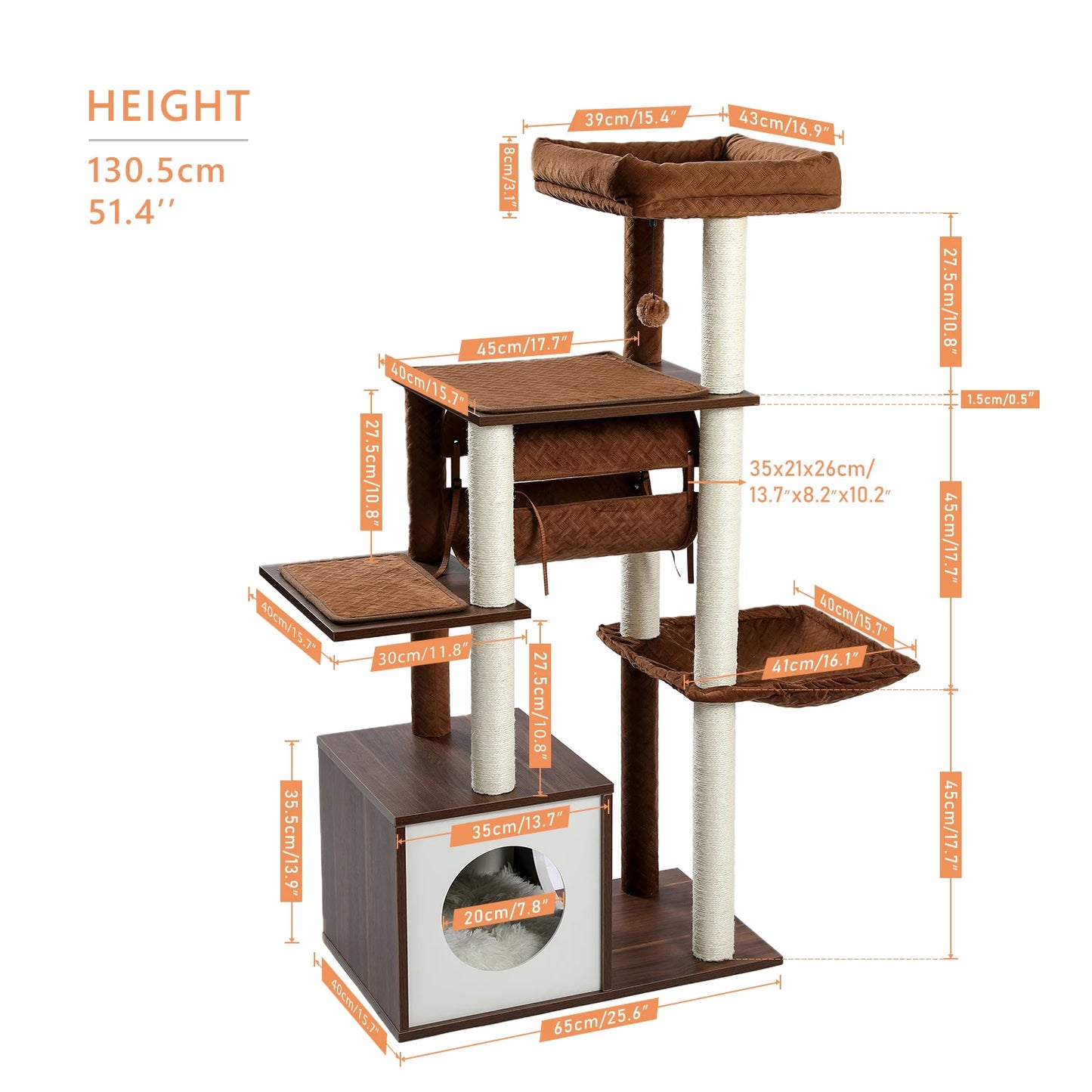 PAWZ Road Multi-Level Wood Cat Tree With Tunnel Scratching Post