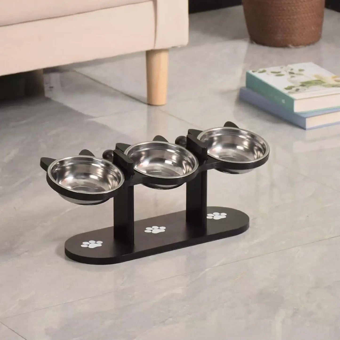 Elevated Cat Bowl Stand With Stainless Steel Bowls