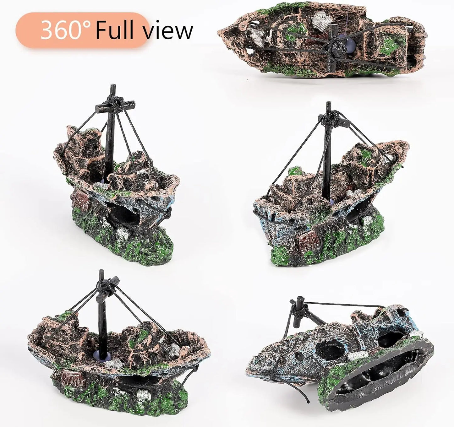 Hign-Concerned Resin Shipwreck Aquarium Decor For Fish Tanks