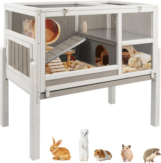XMSJ Guinea Pig Cage Indoor Wooden Habitat With Stand