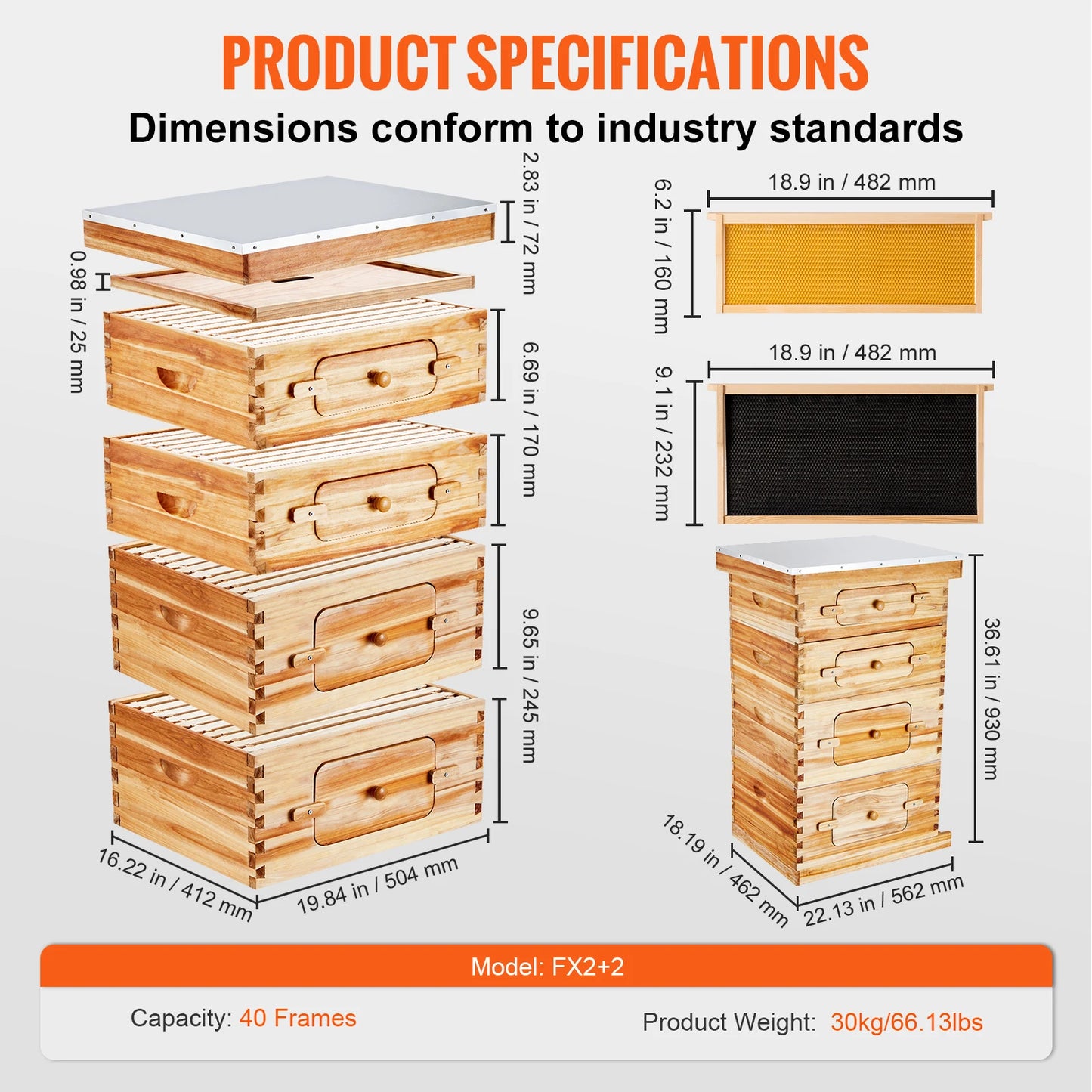 SucceBuy Natural Cedar Wood Langstroth Beehive Kit With Acrylic Windows