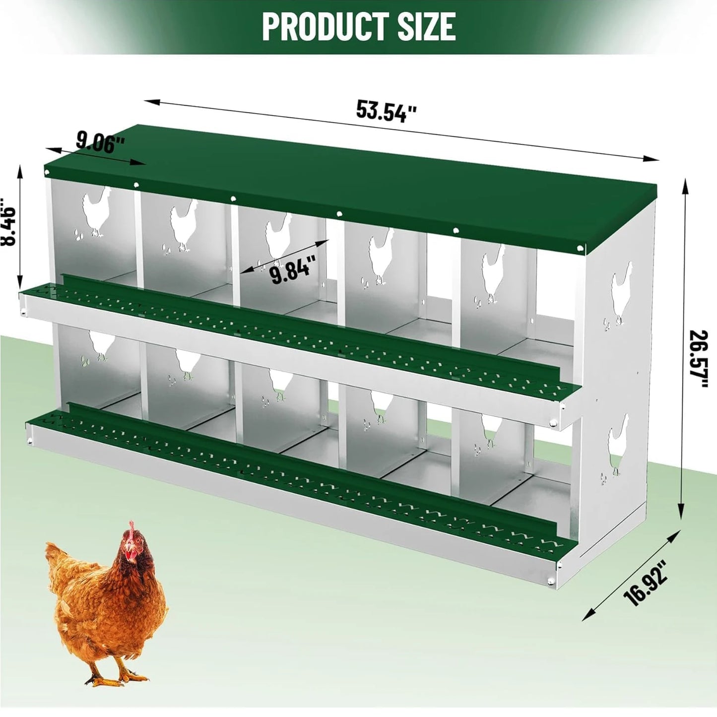 HiMISS Heavy-Duty Galvanized Steel Chicken Nesting Box 10 Compartments