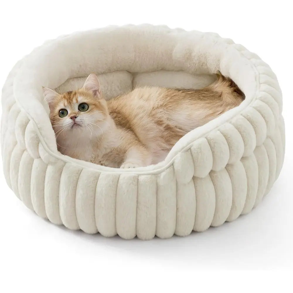 Washable Round Cat Bed With Non Slip Bottom Corduroy