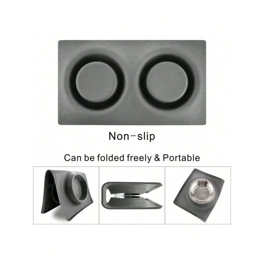 No Spill Dual Pet Feeder Bowls With Silicone Mat Set