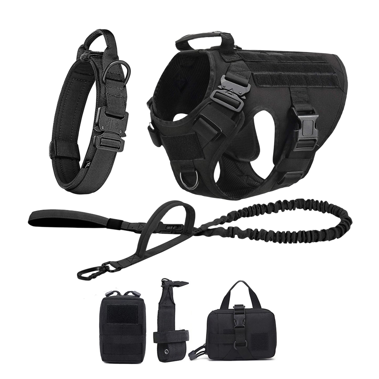 Nylon Tactical Dog Harness With Molle Pouches For Medium To Large Dogs