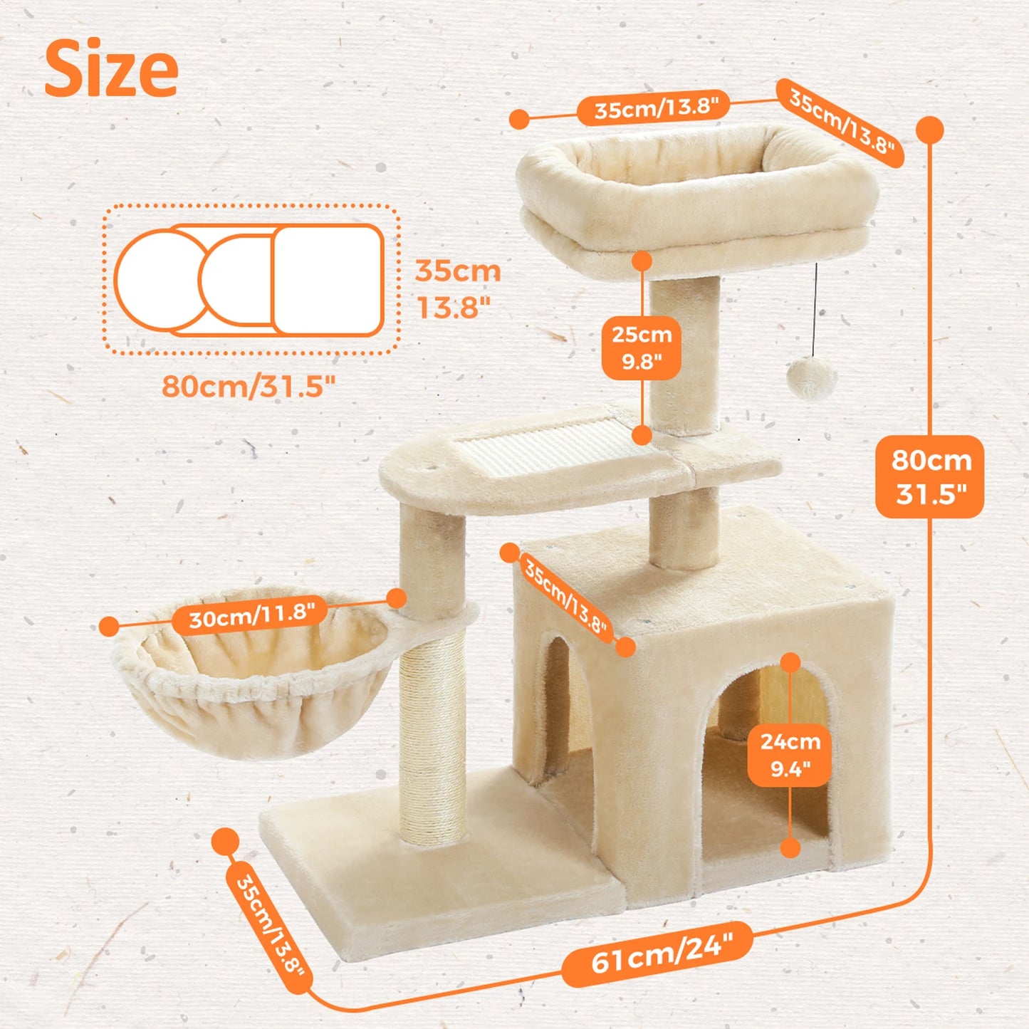 PAWZ Road Cat Tree Tower Three Tier Activity and Scratching