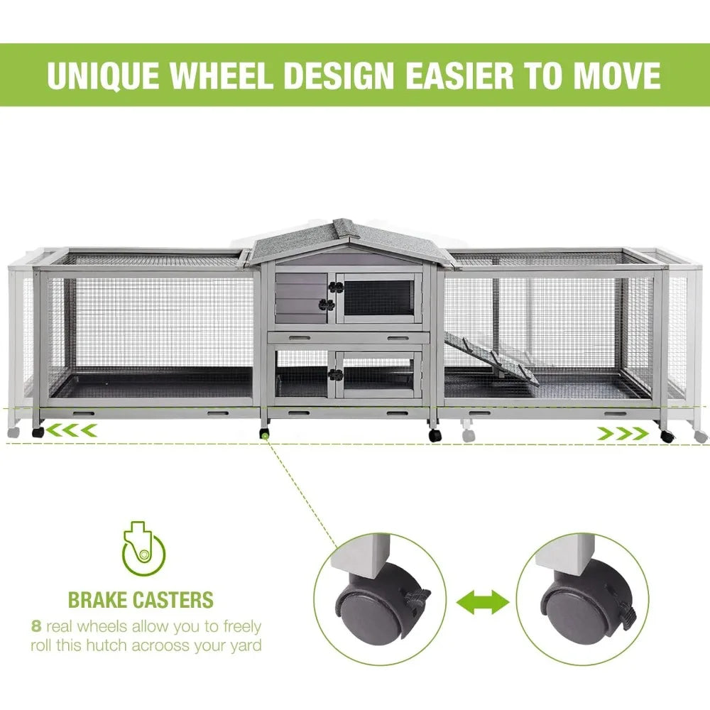 Rabbit Hutch Indoor Outdoor Cage On Wheels With Trays