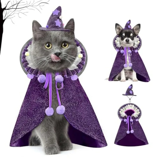 Pet Halloween Costume Wizard Cloak With Hat For Cats And Small Dogs