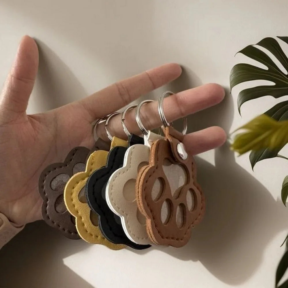 Leather Memorial Pet Hair Storage Keychain Cat Paw Charm