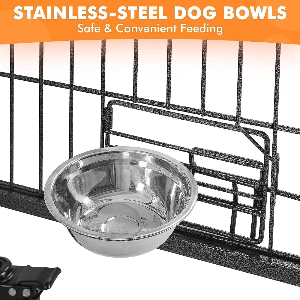 Stackable Dog Crate Heavy Duty Metal Kennel With Divider Water Bowl