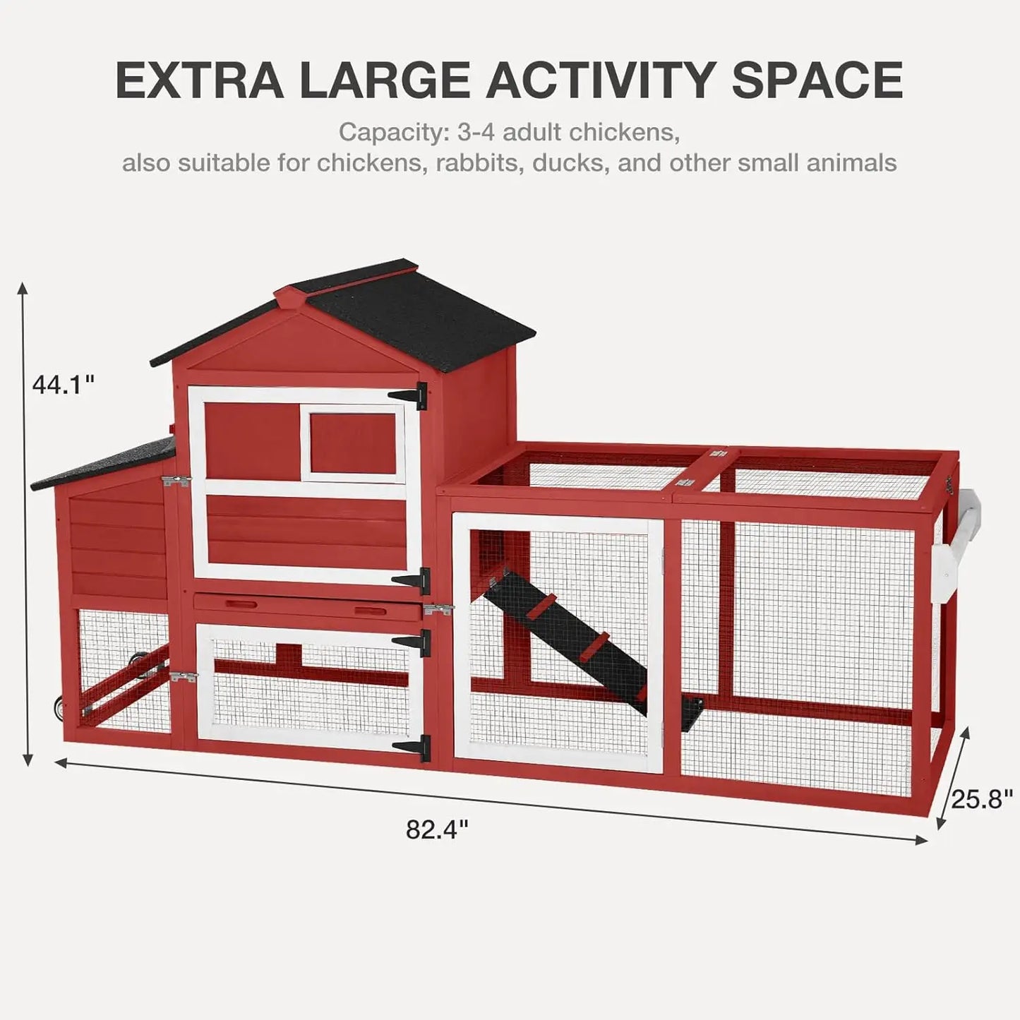 XMSJ Outdoor Chicken Coop With Wheels Nesting Box Leakproof Tray