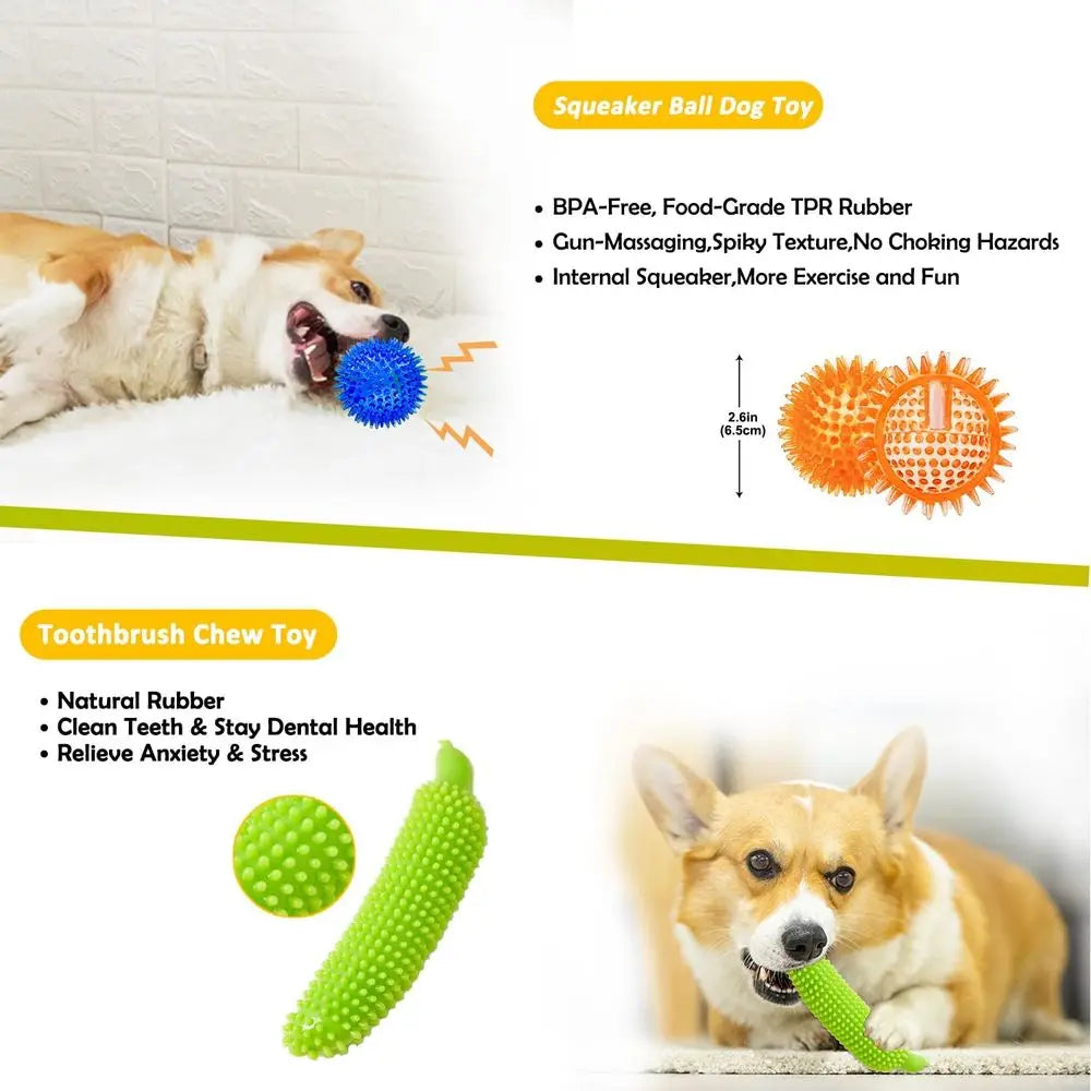 Dog Toys 25 Pack For Small Dogs Squeaky Plush Balls Rope Tug