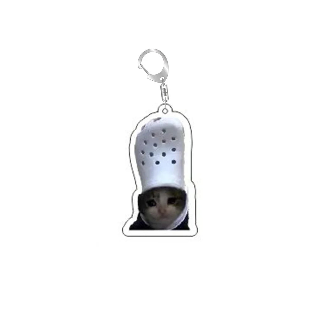 Button Bread Popping Cat Meow Meme Keychain Pendant