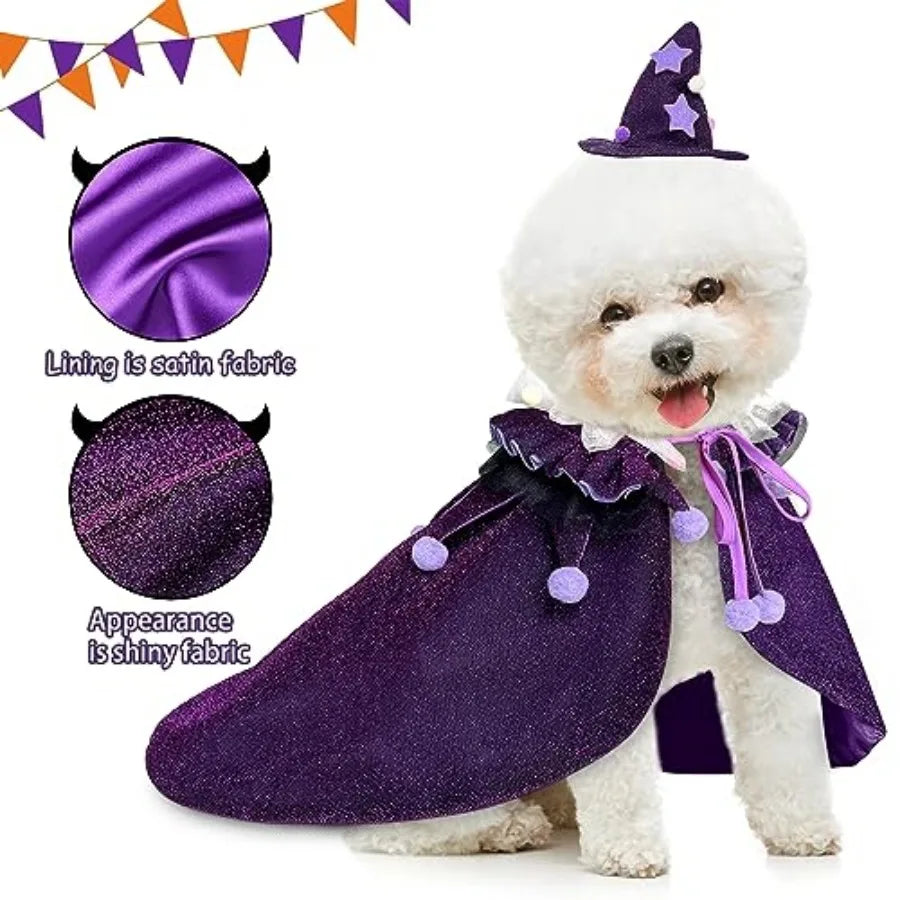 Pet Halloween Costume Wizard Cloak With Hat For Cats And Small Dogs
