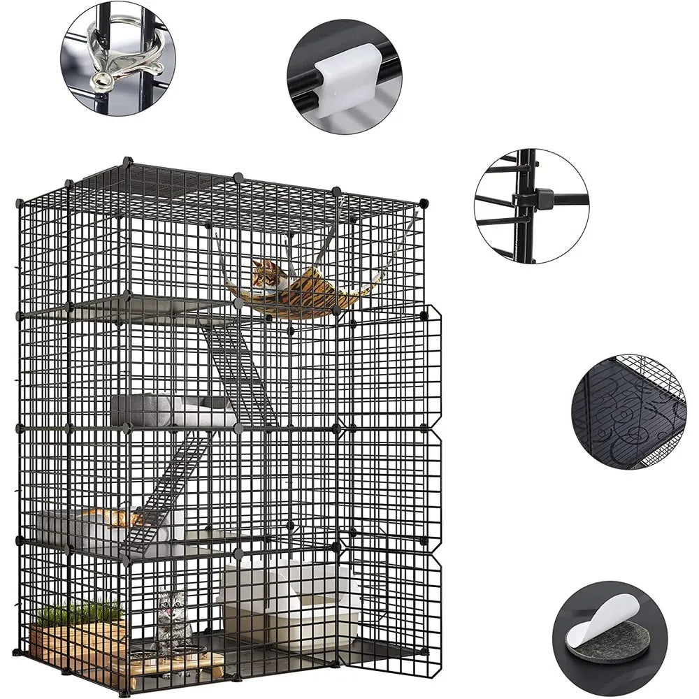 Cat Cage Enclosure Metal Wire Kennel DIY Playpen Catio Hammock