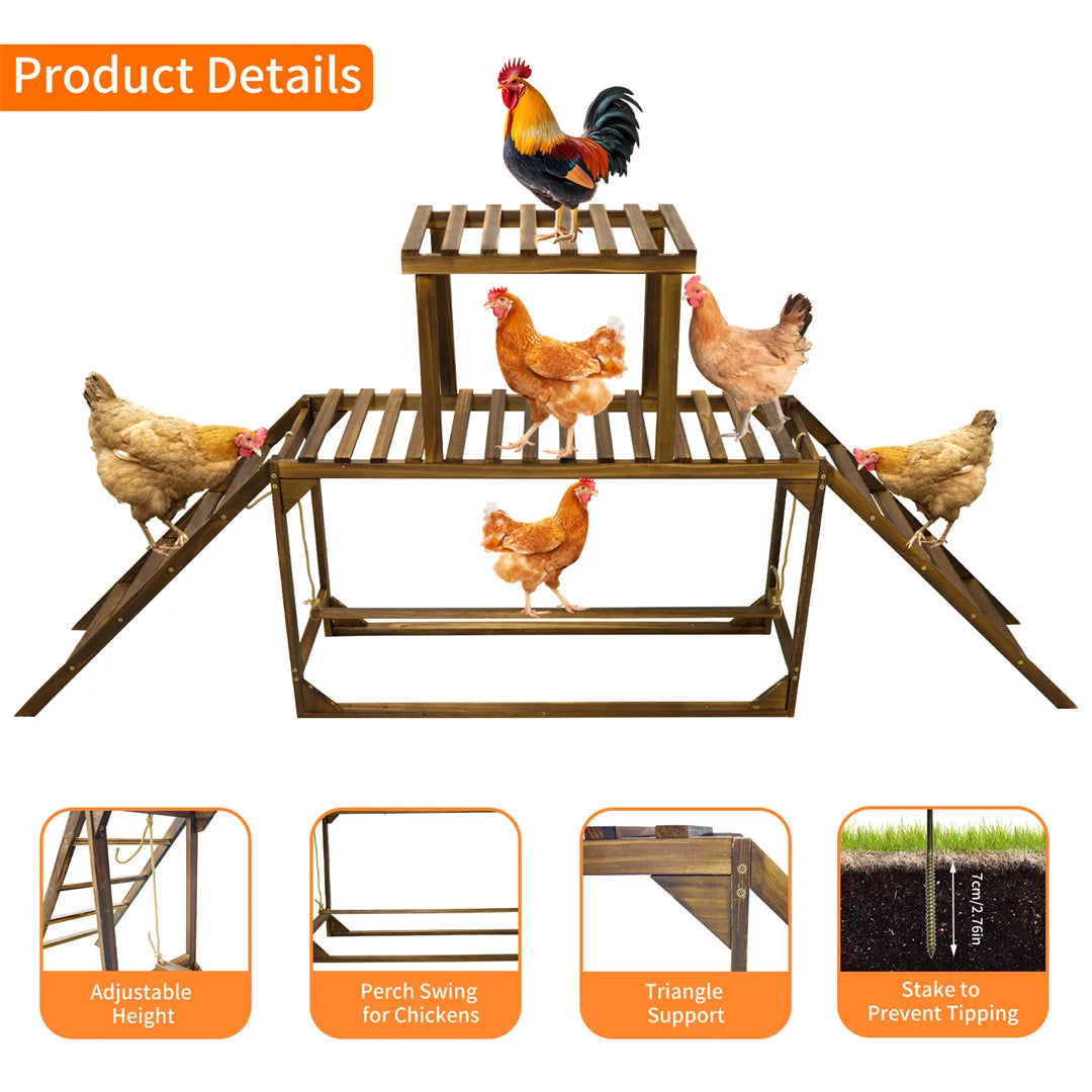 BINGOPAW Outdoor Wooden Chicken Coop Playset With Climbing Frame Swing