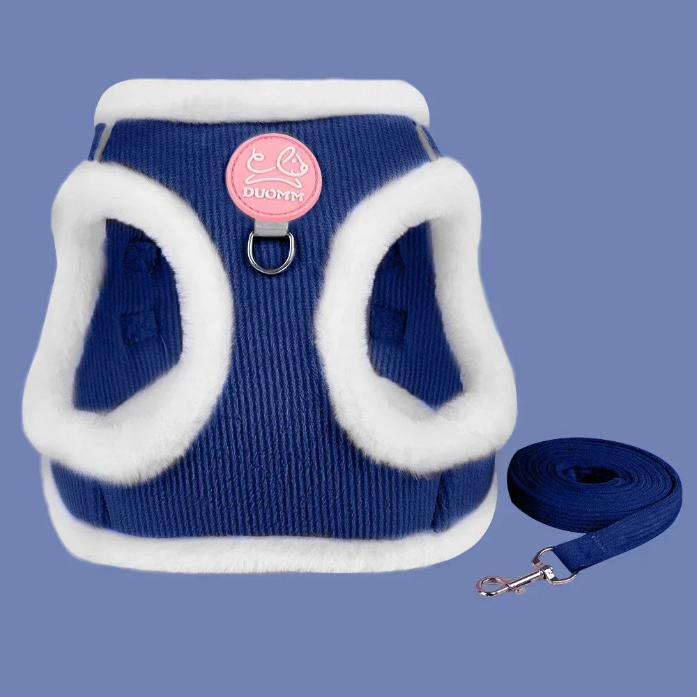 Sphynx Cat Harness Vest With Fur Winter Warm Leash Set