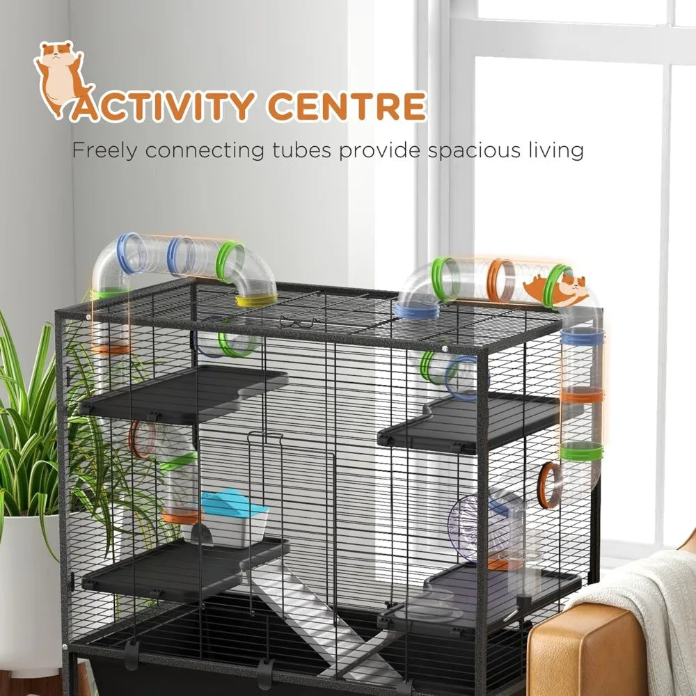 Farm Animals Hamster Cage With Storage Shelf Tubes Running Wheel Food Dish Water Bottle