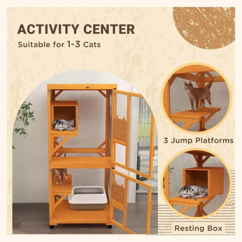Wooden Catio With Asphalt Roof For Indoor Outdoor Cats