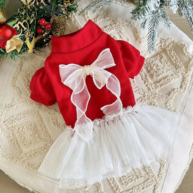 Christmas Dog Dresses Winter Pet Clothing Plaid Skirt